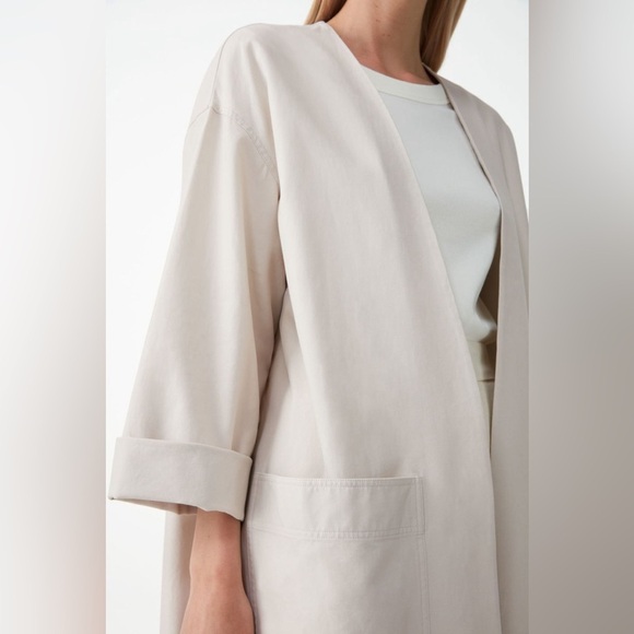 COS Organic Cotton Collarless Coat, Small - Picture 4 of 11